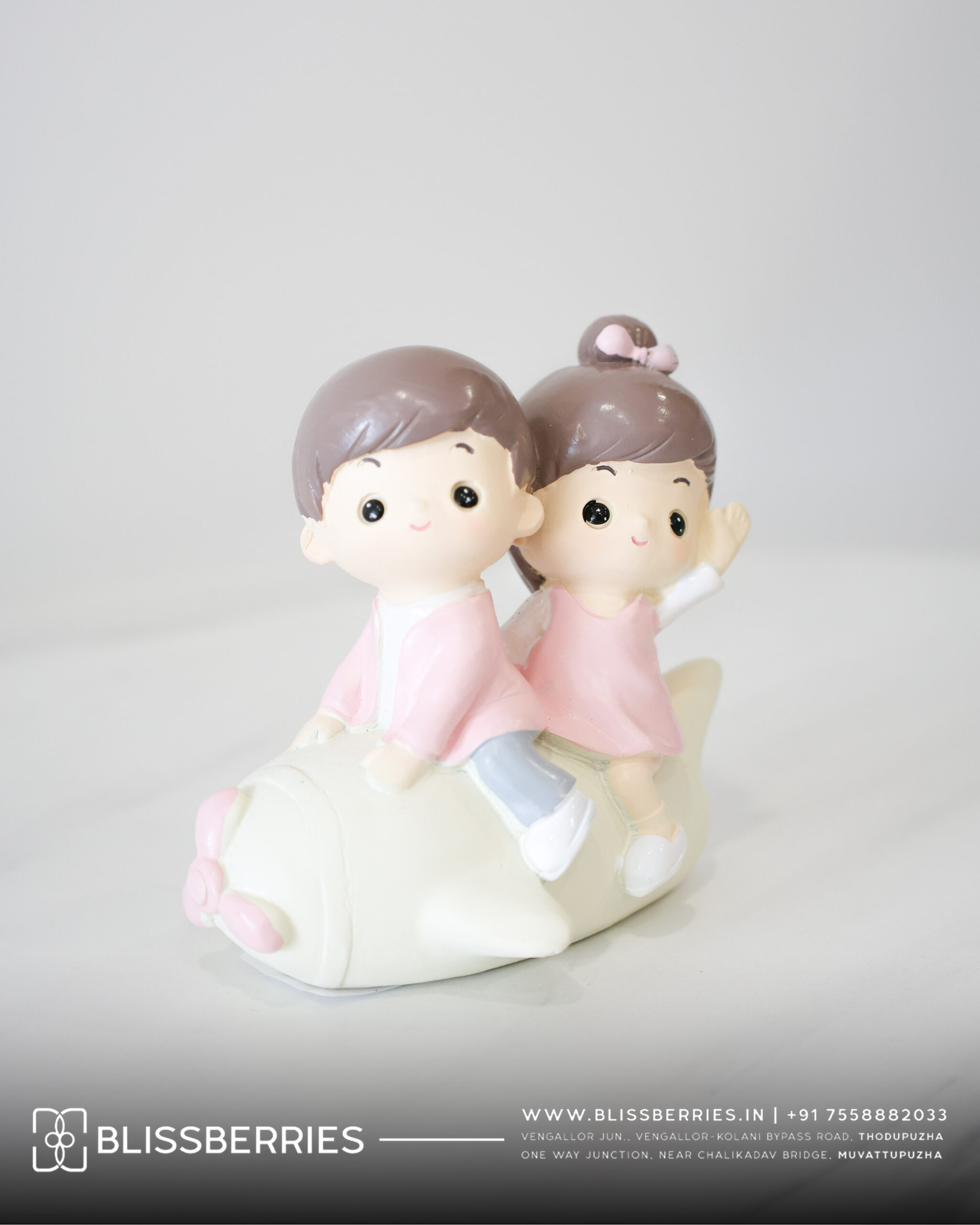 Miniature Pink Couple in Airplane Ceramic Showpiece | Romantic Travel-Theme Home Décor Gift - Image 2