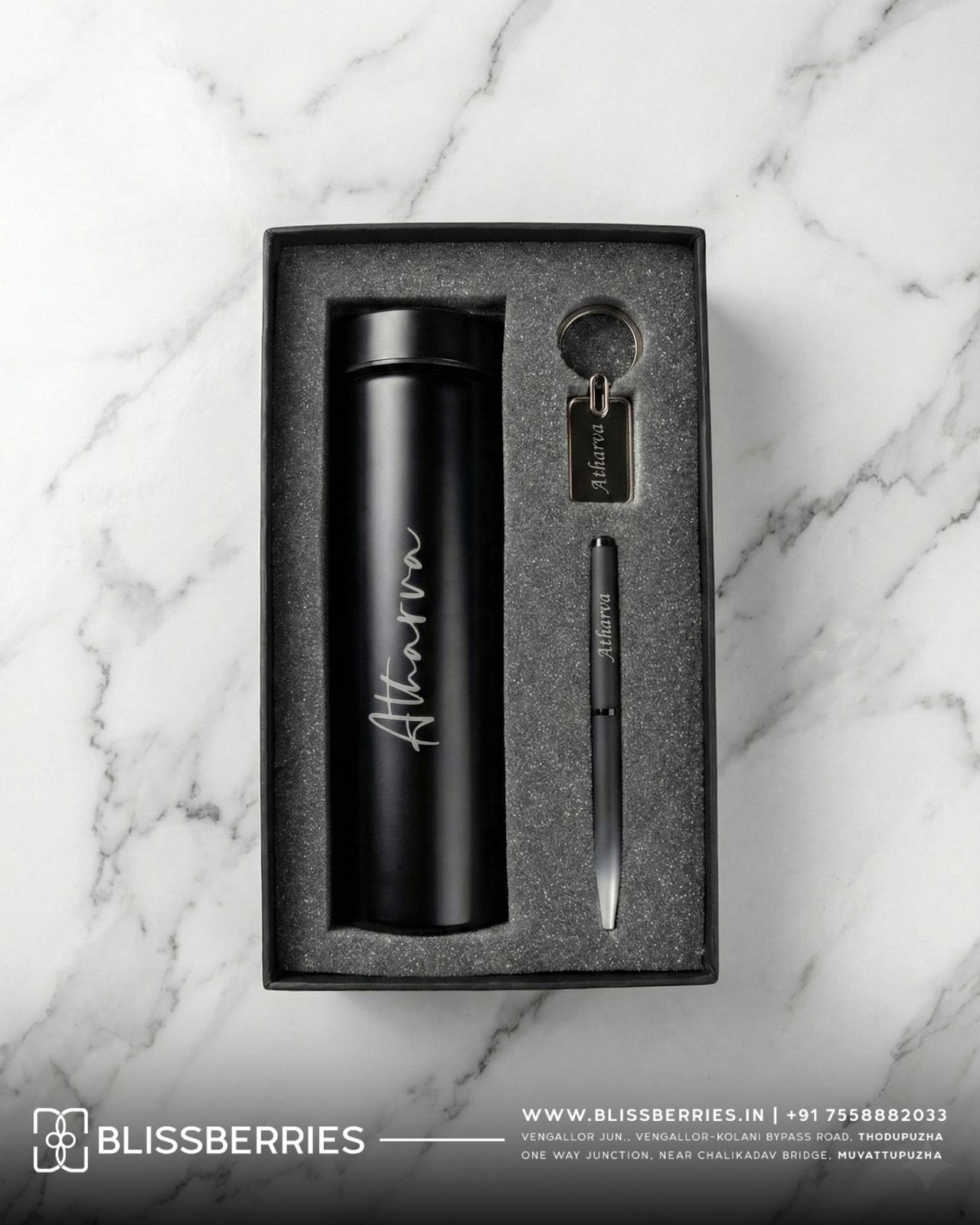 Temperature Bottle, Pen & Keychain Gift Set | Smart LED Temperature Water Bottle Premium Gift Combo