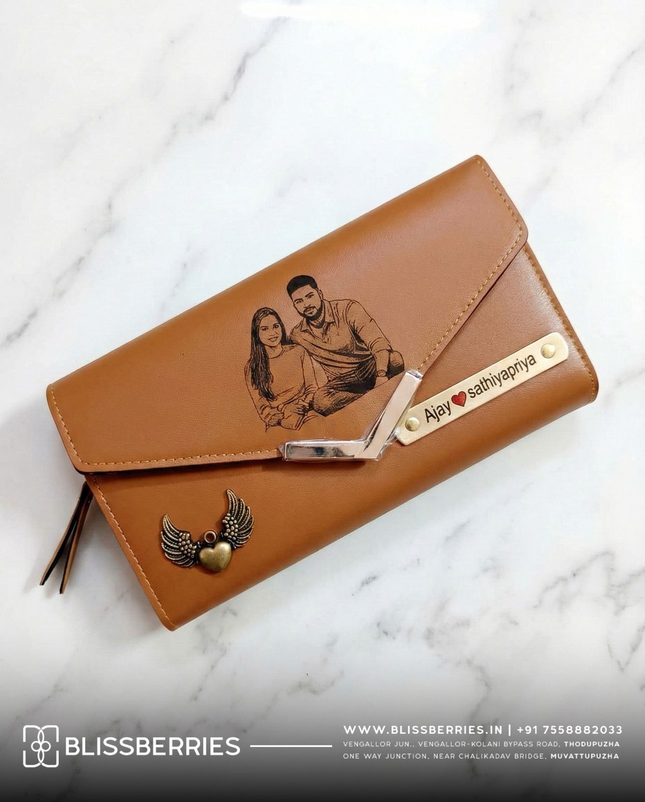 Ladies Sketch Wallet Tan Colour | Personalized Sketch Design Women’s Wallet | Premium Gift for Her