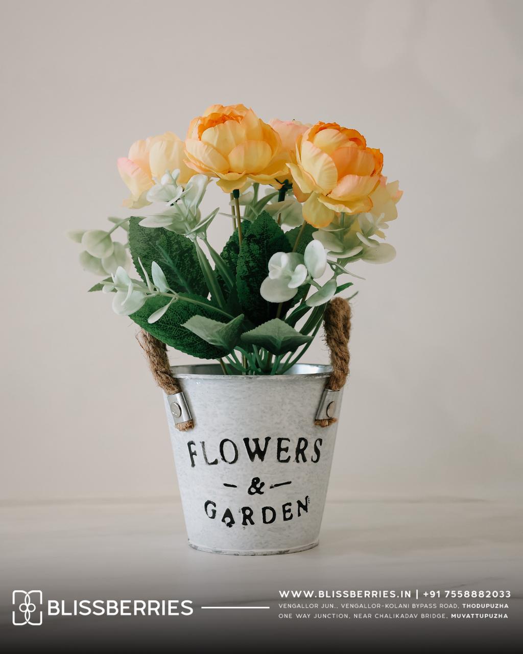 Decorative Flower Bucket Vase | Stylish Metal Flower Bucket for Floral Arrangements & Home Decor