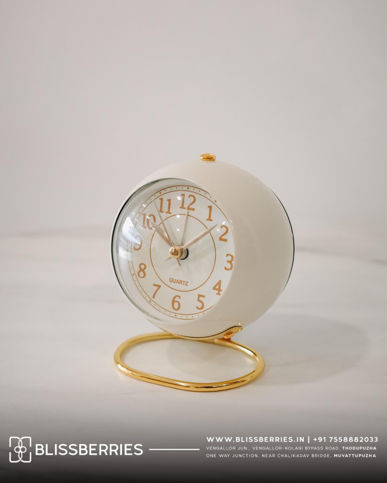 Cream Metal Round Table Clock with Stand | Elegant Decorative Desk Clock for Home & Office