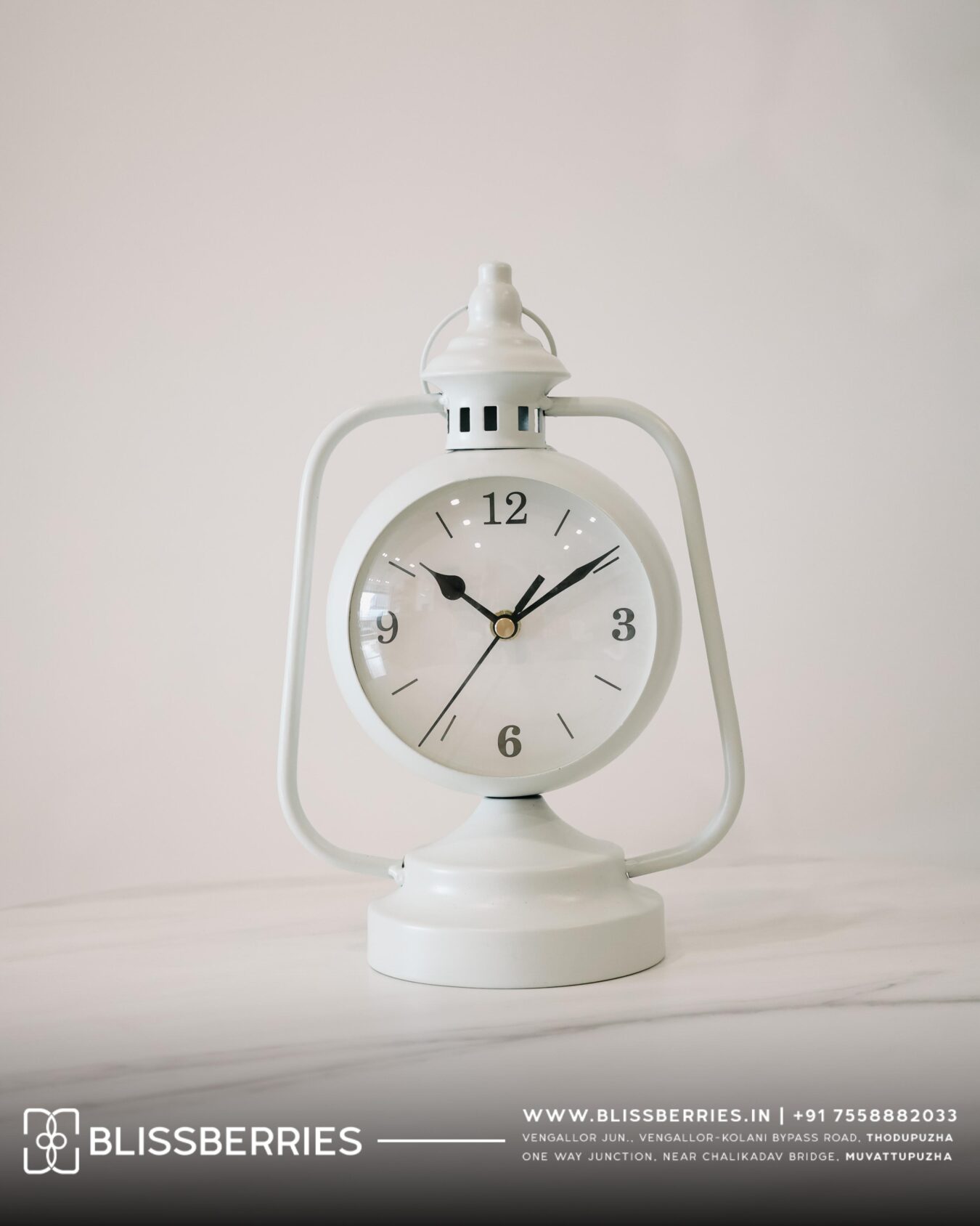 White Ranthal Metal Wall Clock | Vintage Lantern Style Decorative Clock for Home & Office