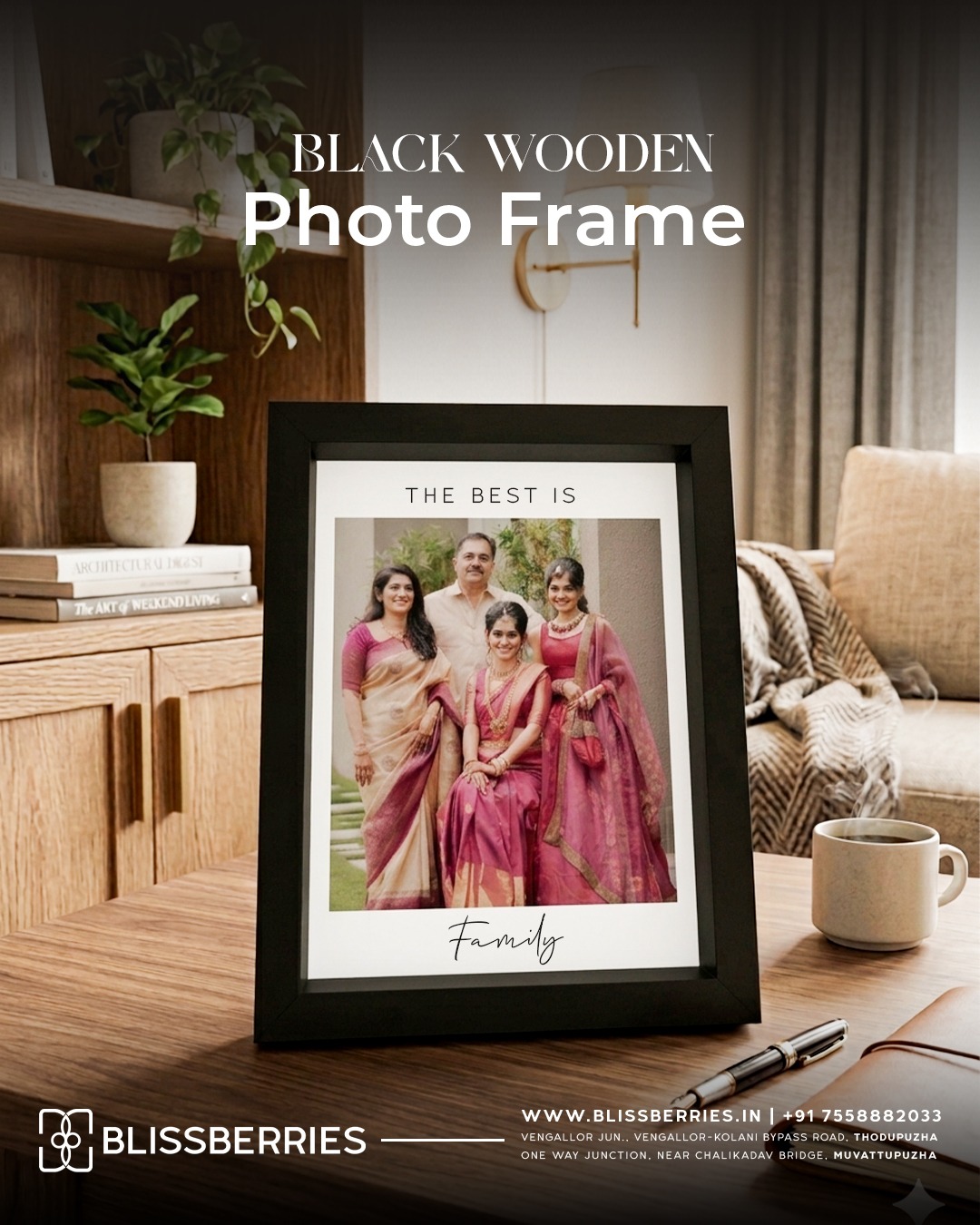 Elegant Black Wooden Photo Frame 6x8 Inches – Classic Wall & Tabletop Display Frame