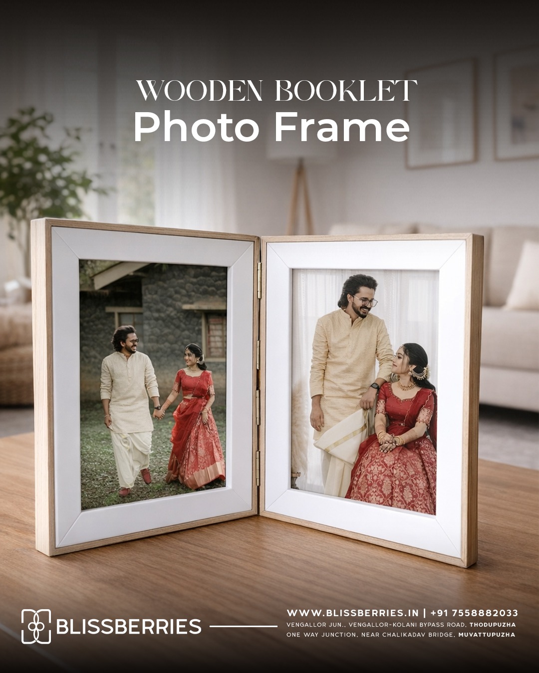 Wooden Booklet Photo Frame 4x6 Inches – Foldable Double Side Picture Frame for Photos & Memories