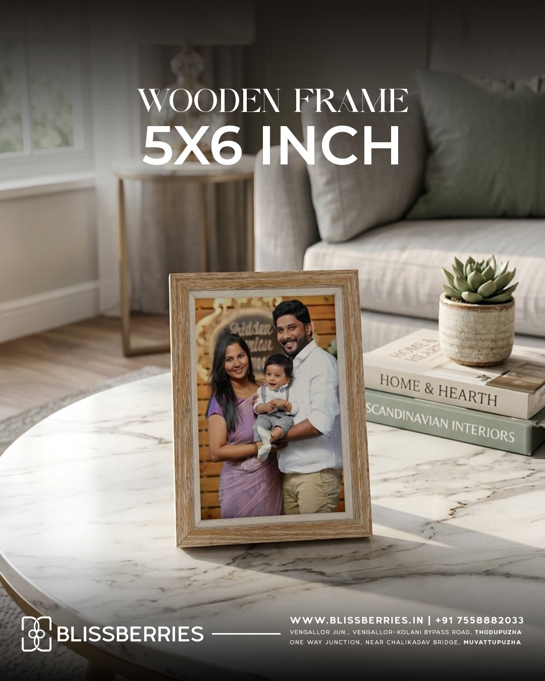 Classic Wooden Photo Frame 5x6 Inches – Elegant Picture Frame for Tabletop & Wall Display
